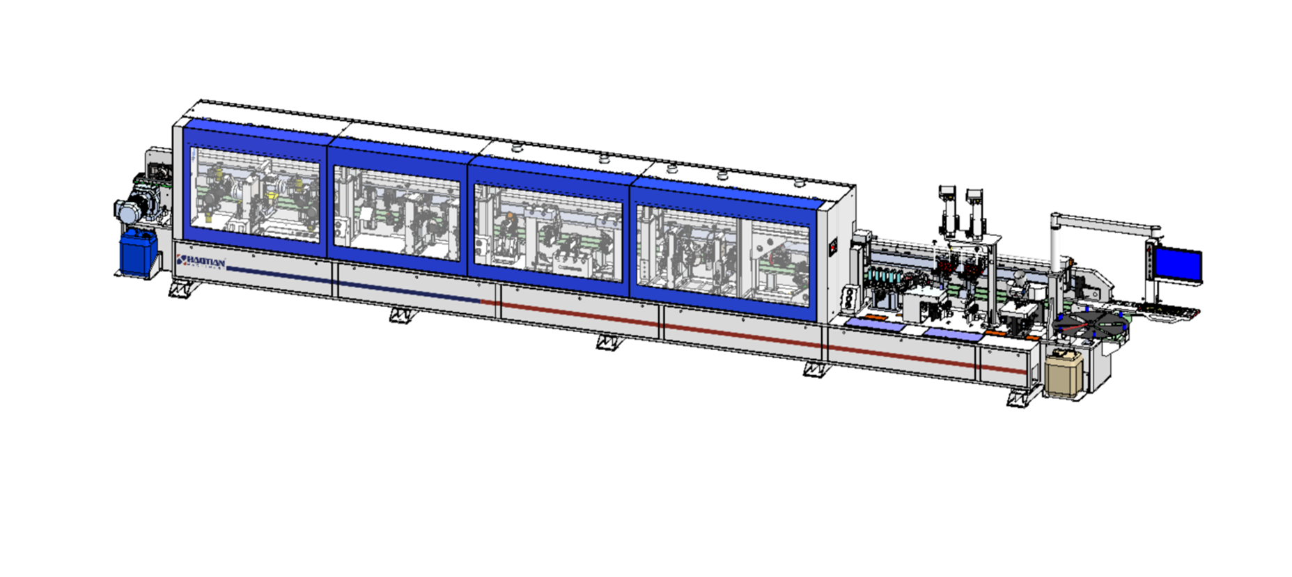 TEB-320G/12/13/L 全自動高速履帶封邊機(jī)(雙膠鍋 雙修邊 四刀跟蹤 雙刮刀 三拋光 拋光打蠟)